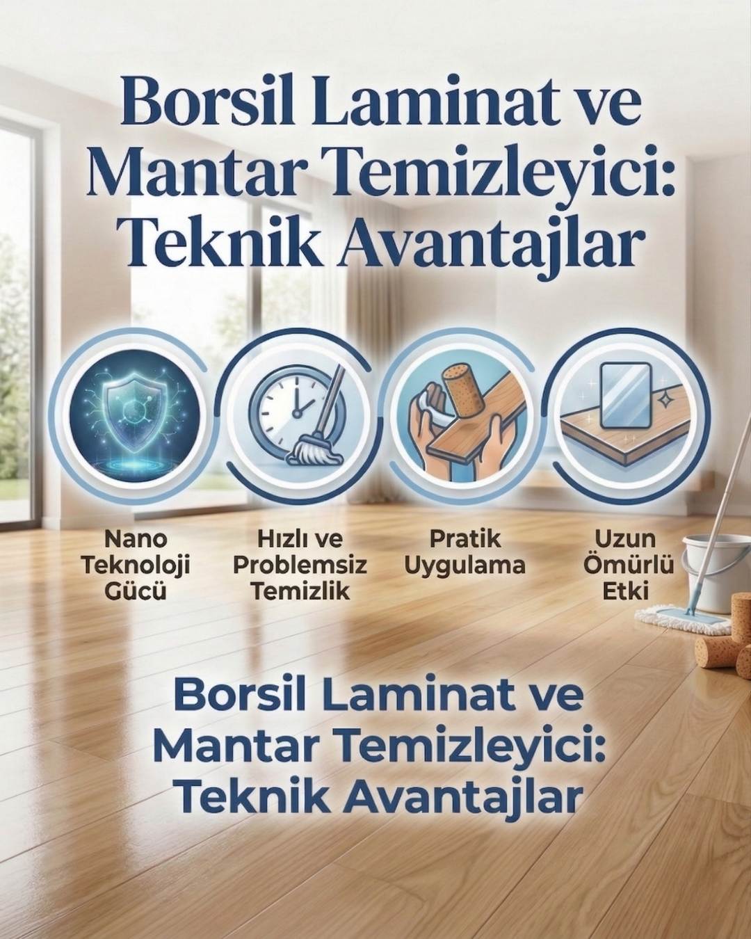 Borsil Laminat Ve Mantar Yer Döşemesi Temizleyici Parlatıcı Etkili Nano Teknoloji Panel Bakımı