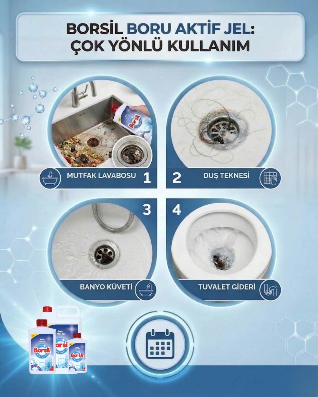 Borsil Boru Aktif Jel Lavabo Ve Gider Açıcı Nano Teknoloji Koku Giderici Yoğun Formül