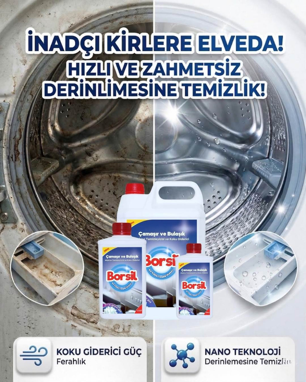 Borsil Bulaşık Ve Çamaşır Makinesi Temizleyici Koku Giderici Nano Teknoloji Hijyenik Bakım Maddesi