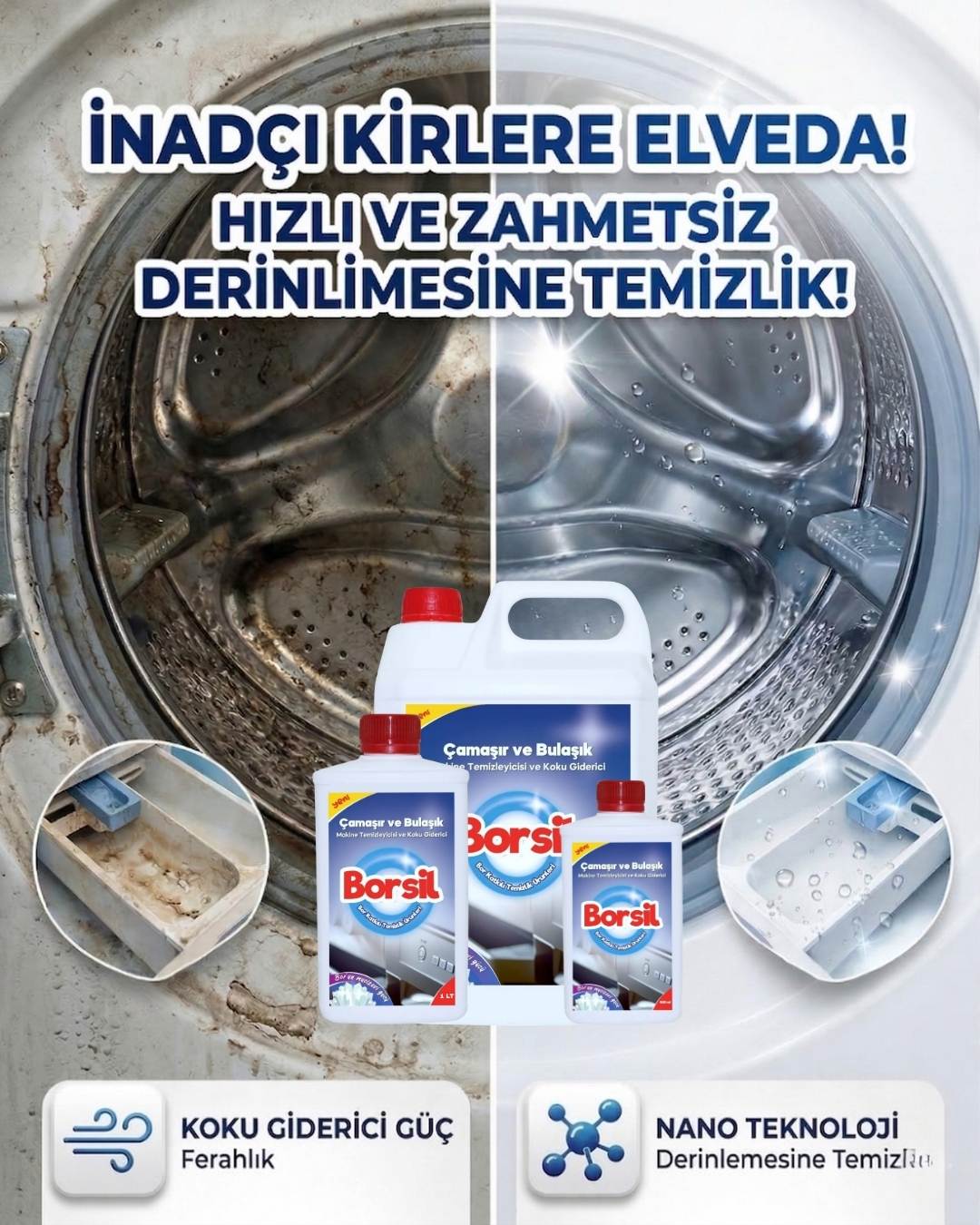 Borsil Bulaşık Ve Çamaşır Makinesi Temizleyici Koku Giderici Nano Teknoloji Hijyenik Bakım Maddesi
