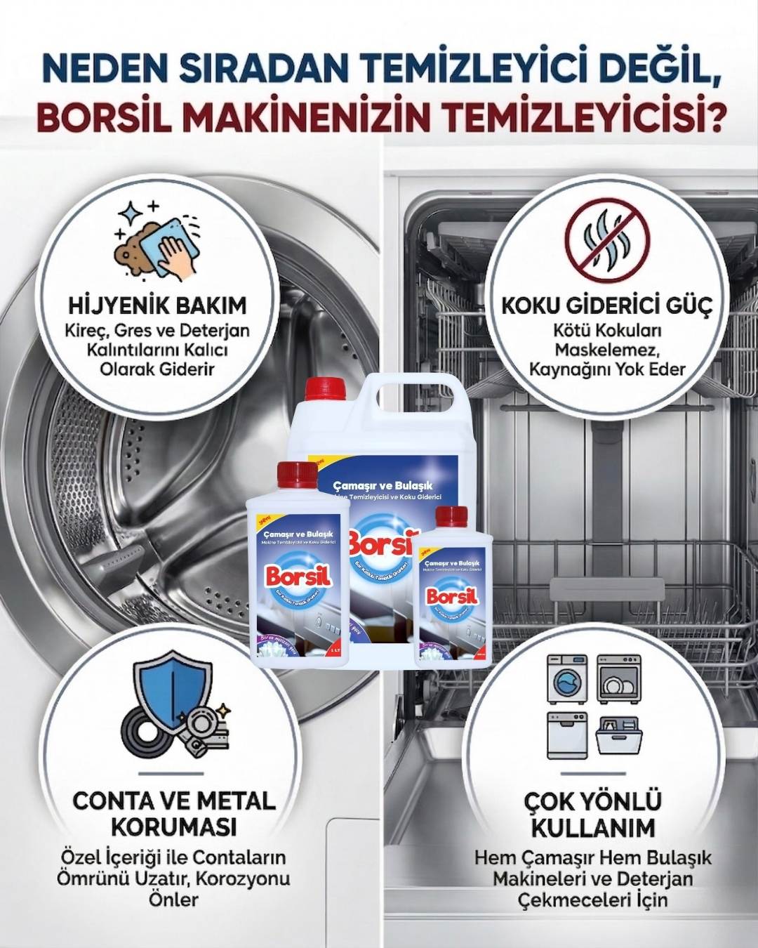 Borsil Bulaşık Ve Çamaşır Makinesi Temizleyici Koku Giderici Nano Teknoloji Hijyenik Bakım Maddesi