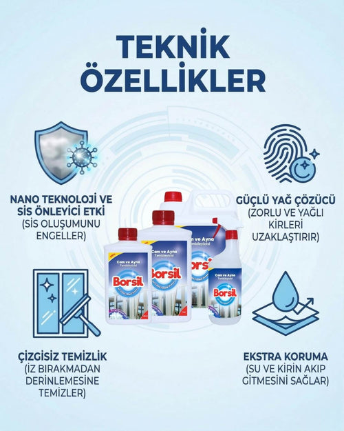 Borsil Cam Ve Ayna Temizleyici Nano Teknoloji Parlatıcı