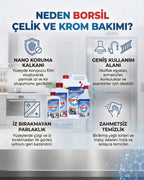 Borsil Çelik Ve Krom Temizleyici Yağ Çözücü Kir Leke Yok Edici Parlatıcı Bakım