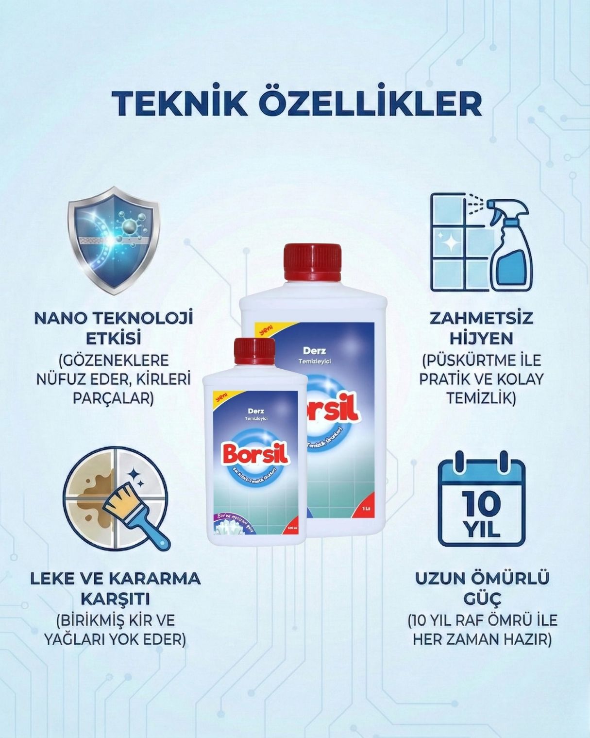 Borsil Derz Temizleyici Seramik Ve Fayans Arası Leke Sökücü Nano Teknoloji Derinlemesine Temizlik