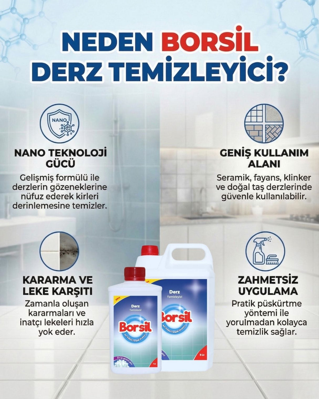 Borsil Derz Temizleyici Seramik Ve Fayans Arası Leke Sökücü Nano Teknoloji Derinlemesine Temizlik
