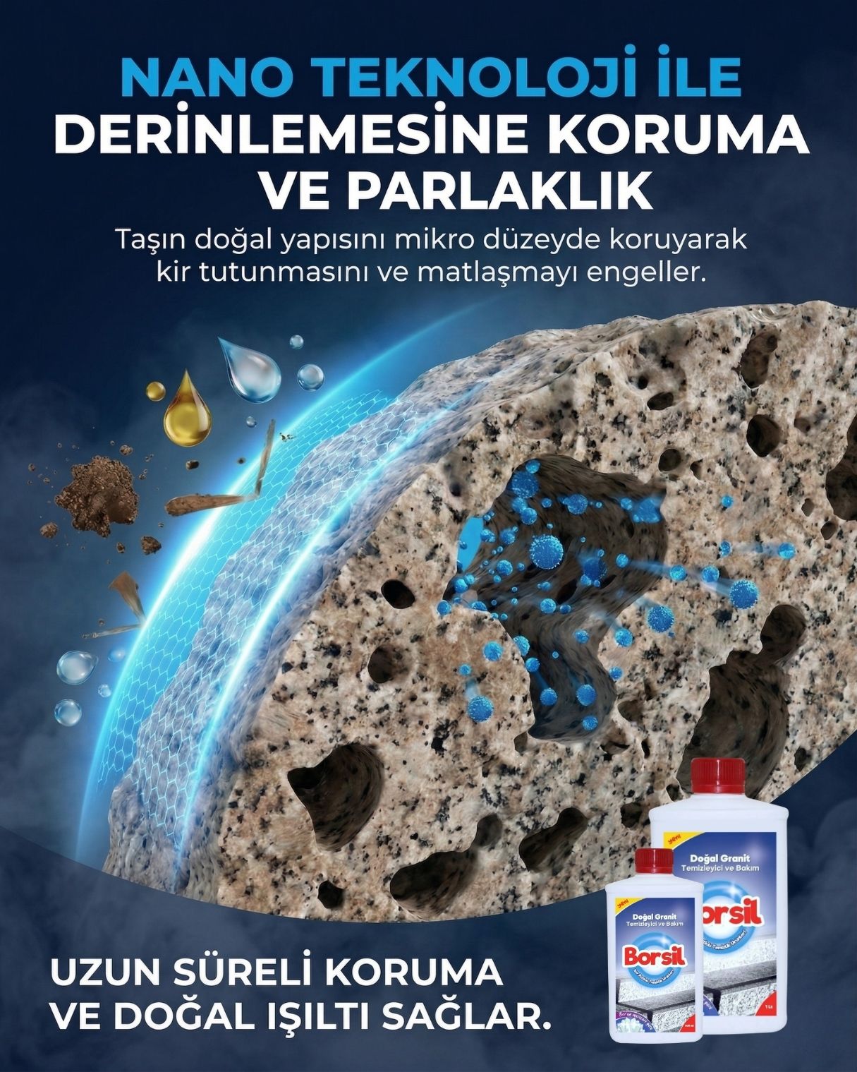 Borsil Doğal Granit Temizleyici Ve Bakımı Parlatıcı Etkili Leke Önleyici Derinlemesine Temizlik