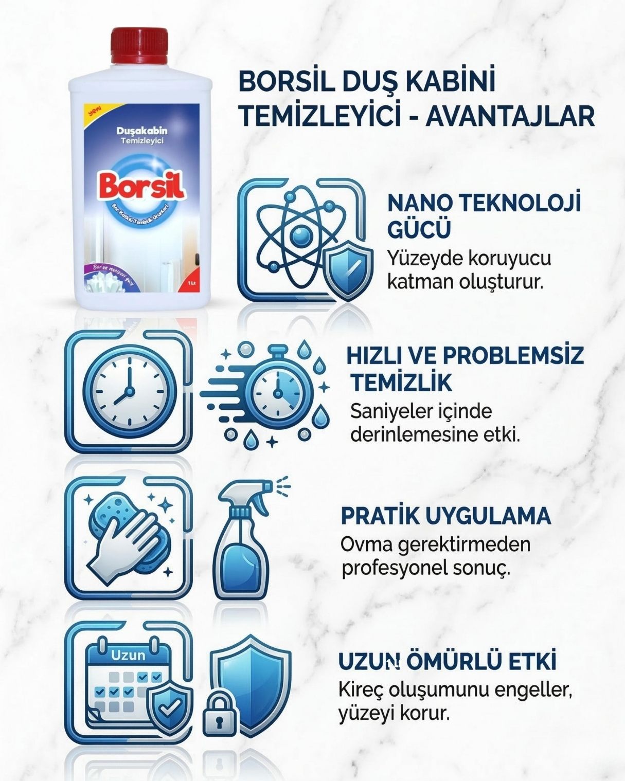 Borsil Duş Kabini Temizleyici  Kireç Ve Sabun Artığı Sökücü Nano Teknoloji Su Kaydırıcı Etkili