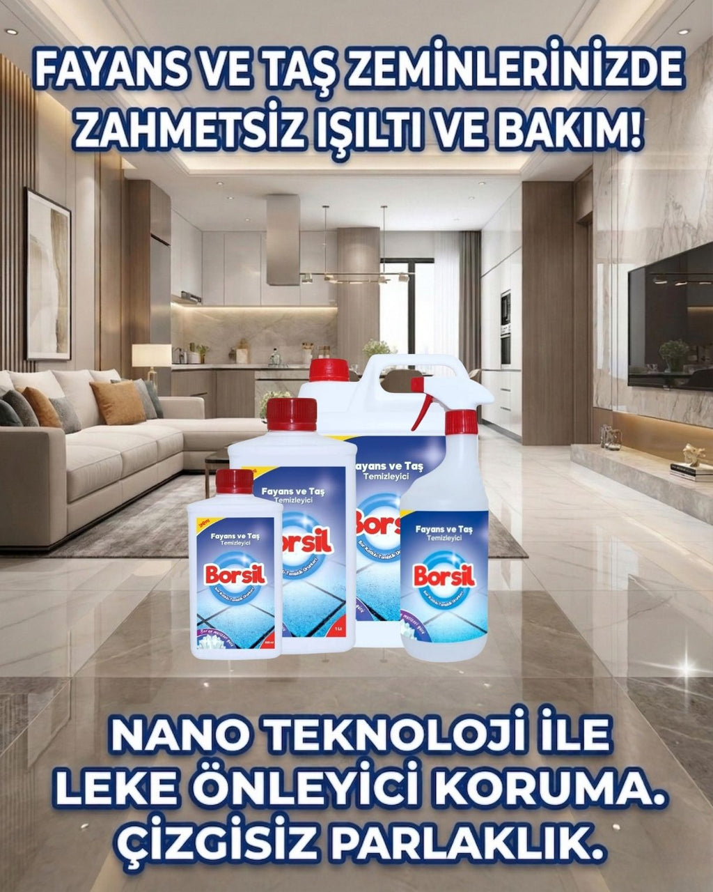 Borsil Fayans Ve Taş Temizleyici Porselen Seramik Parlatıcı Nano Teknoloji Leke Önleyici