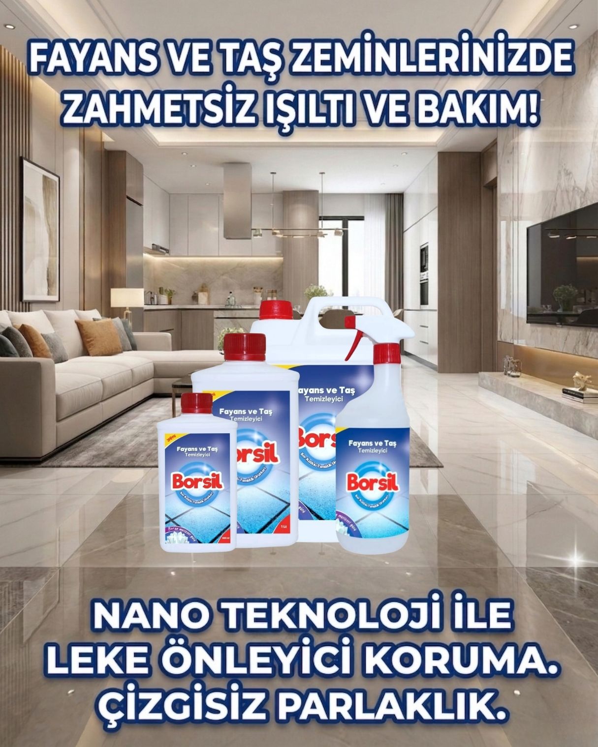 Borsil Fayans Ve Taş Temizleyici Porselen Seramik Parlatıcı Nano Teknoloji Leke Önleyici