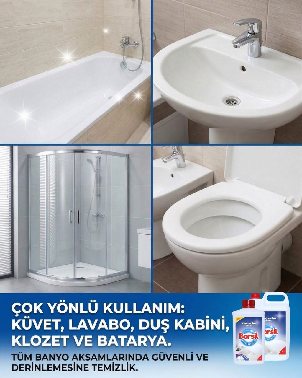 Borsil Kireç Ve Pas Çözücü Banyo Ve Musluk Parlatıcı Nano Teknoloji Derinlemesine Temizlik