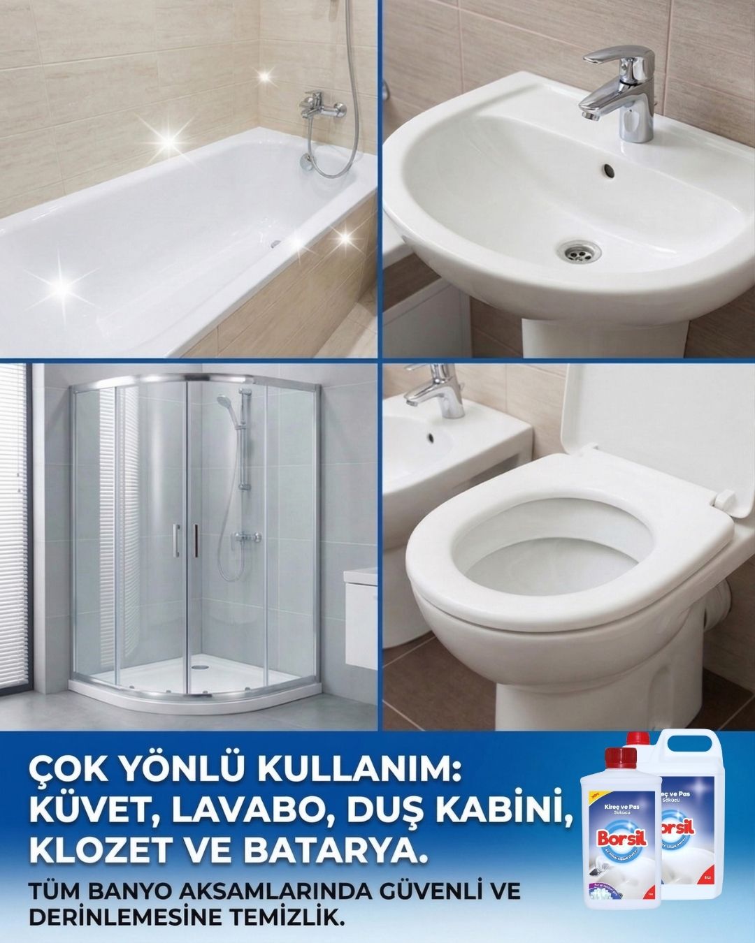 Borsil Kireç Ve Pas Çözücü Banyo Ve Musluk Parlatıcı Nano Teknoloji Derinlemesine Temizlik