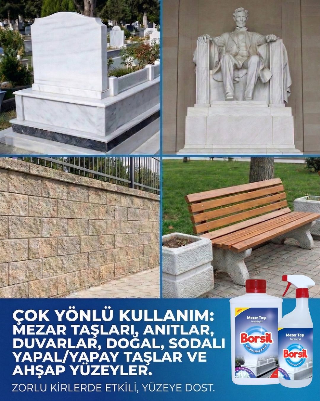 Borsil Mezar Taşı Ve Anıt Temizleyici Yoğun Etkili Leke Sökücü Doğal Taş Koruyucu